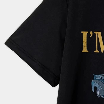 Erkek Tişört Araba Baskılı Kısa kol t-shirt - Siyah
