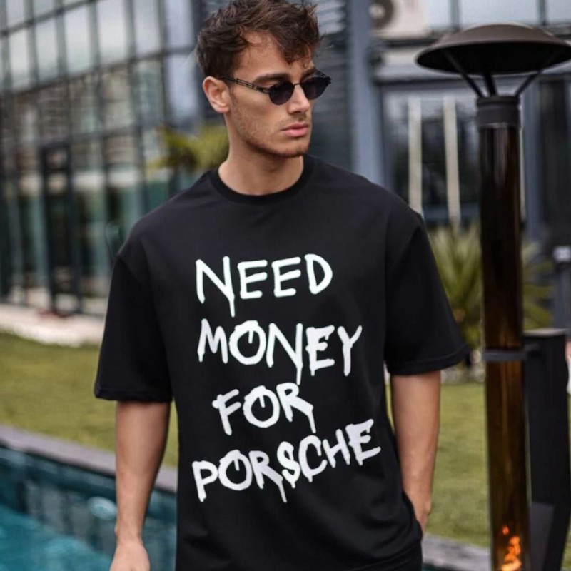 Erkek Tişört Bisiklet Yaka Baskılı Kısa kol Oversize T-Shirt - Siyah Erkek Tişört Bisiklet Yaka Baskılı Kısa kol Oversize T-Shirt - Siyah