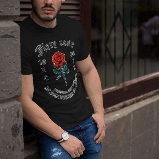 Erkek Tişort Bisiklet Yaka Baskılı Kısa kol T-Shirt - Siyah