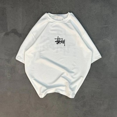 Erkek Tişört Bisiklet Yaka Baskılı Oversize Kısa kol T-Shirt - Beyaz
