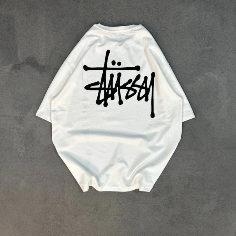 Erkek Tişört Bisiklet Yaka Baskılı Oversize Kısa kol T-Shirt - Beyaz
