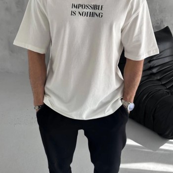 ERKEK Tişört Bisiklet Yaka Baskılı Oversize Kısa kol T-Shirt - Beyaz ERKEK Tişört Bisiklet Yaka Baskılı Oversize Kısa kol T-Shirt - Beyaz