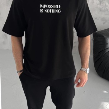 Erkek Tişört Bisiklet Yaka Baskılı Oversize Kısa kol T-Shirt - Siyah Erkek Tişört Bisiklet Yaka Baskılı Oversize Kısa kol T-Shirt - Siyah