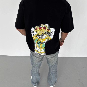 ERKEK Tişört Bisiklet Yaka Baskılı Oversize T-Shirt - Siyah ERKEK Tişört Bisiklet Yaka Baskılı Oversize T-Shirt - Siyah