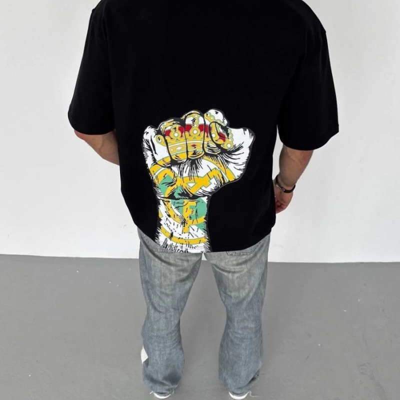 ERKEK Tişört Bisiklet Yaka Baskılı Oversize T-Shirt - Siyah ERKEK Tişört Bisiklet Yaka Baskılı Oversize T-Shirt - Siyah