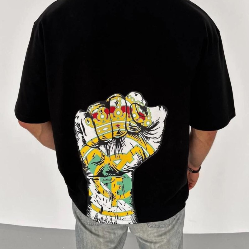ERKEK Tişört Bisiklet Yaka Baskılı Oversize T-Shirt - Siyah ERKEK Tişört Bisiklet Yaka Baskılı Oversize T-Shirt - Siyah