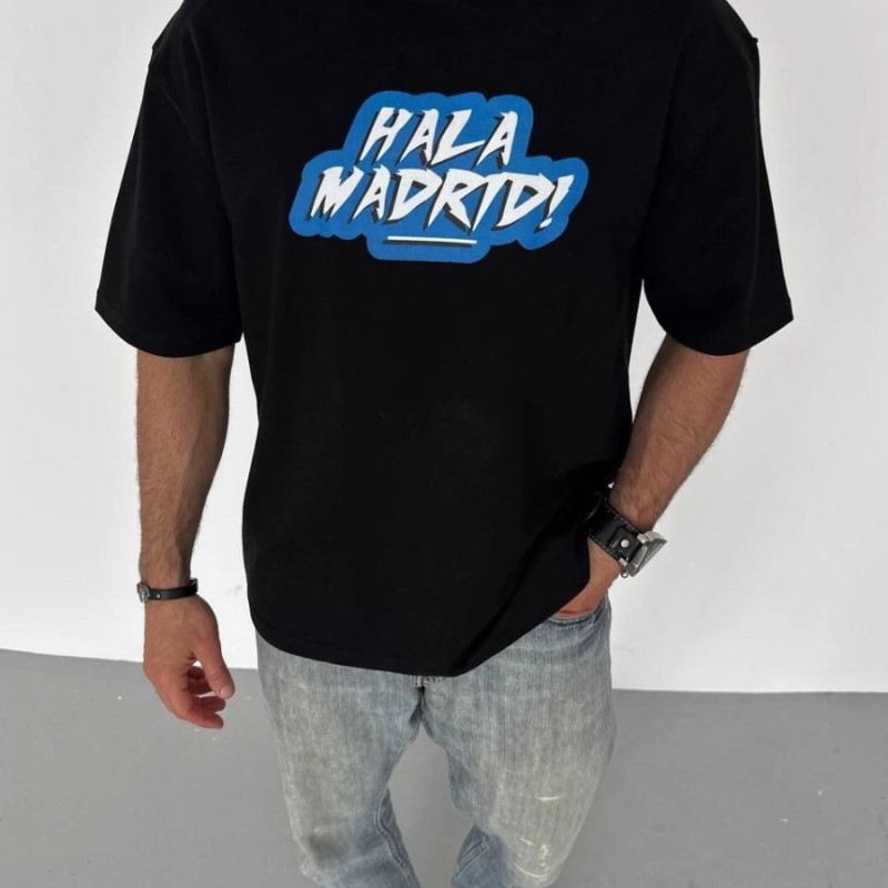 ERKEK Tişört Bisiklet Yaka Baskılı Oversize T-Shirt - Siyah ERKEK Tişört Bisiklet Yaka Baskılı Oversize T-Shirt - Siyah