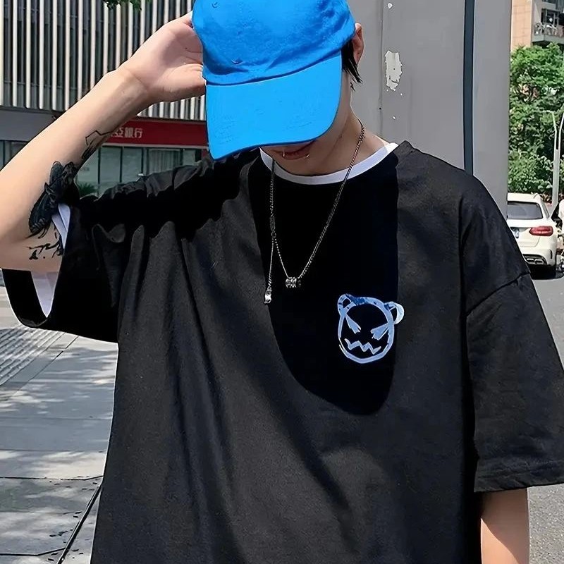 ERKEK Tişört Bisiklet Yaka Kore tarzı baskı Kısa Kol t-shirt - Siyah ERKEK Tişört Bisiklet Yaka Kore tarzı baskı Kısa Kol t-shirt - Siyah