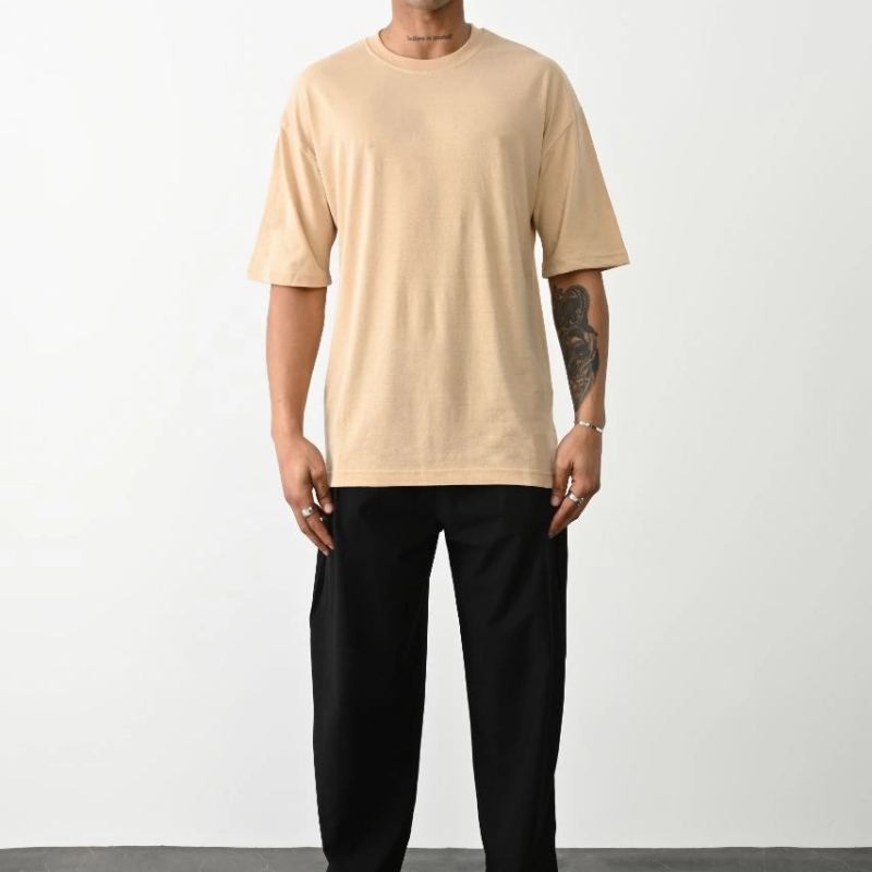 Erkek Tişört Düz Basic Penye Yazlık Bisiklet Yaka Kısa Kol T-Shirt - Bej Erkek Tişört Düz Basic Penye Yazlık Bisiklet Yaka Kısa Kol T-Shirt - Bej