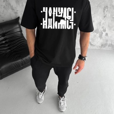 Erkek Tişört Kısa Kol Bisiklet Yaka Katlanan HANIMCI Baskılı T-Shirt - Siyah Erkek Tişört Kısa Kol Bisiklet Yaka Katlanan HANIMCI Baskılı T-Shirt - Siyah