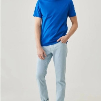 ERKEK Tişört Kısa Kol Düz Bisikilet Yaka Oversize T-shirt - Mavi ERKEK Tişört Kısa Kol Düz Bisikilet Yaka Oversize T-shirt - Mavi