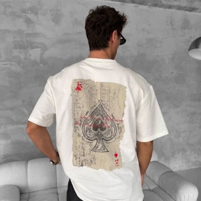 ERKEK Tişört Kısa kol Ön ve Arka Baskılı Oversize Bisiklet Yaka T-Shirt - Beyaz ERKEK Tişört Kısa kol Ön ve Arka Baskılı Oversize Bisiklet Yaka T-Shirt - Beyaz