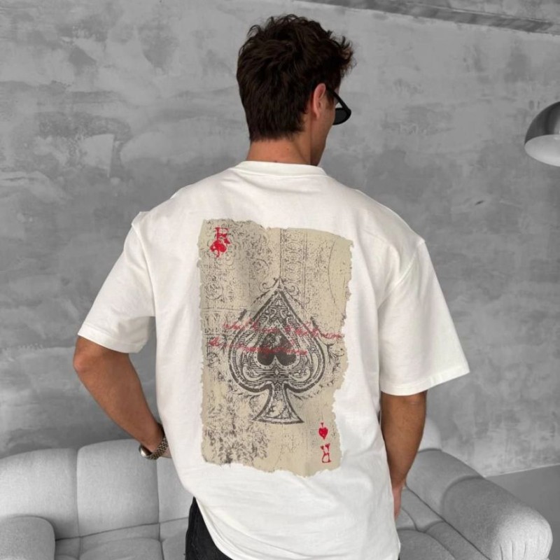 ERKEK Tişört Kısa kol Ön ve Arka Baskılı Oversize Bisiklet Yaka T-Shirt - Beyaz ERKEK Tişört Kısa kol Ön ve Arka Baskılı Oversize Bisiklet Yaka T-Shirt - Beyaz
