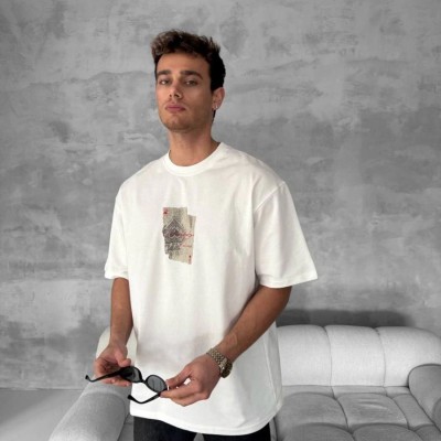 ERKEK Tişört Kısa kol Ön ve Arka Baskılı Oversize Bisiklet Yaka T-Shirt - Beyaz ERKEK Tişört Kısa kol Ön ve Arka Baskılı Oversize Bisiklet Yaka T-Shirt - Beyaz