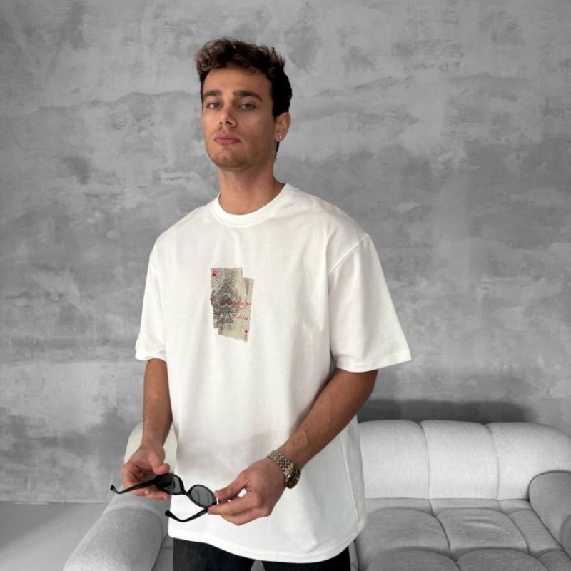 ERKEK Tişört Kısa kol Ön ve Arka Baskılı Oversize Bisiklet Yaka T-Shirt - Beyaz ERKEK Tişört Kısa kol Ön ve Arka Baskılı Oversize Bisiklet Yaka T-Shirt - Beyaz