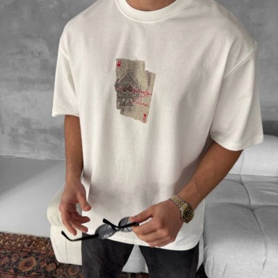 ERKEK Tişört Kısa kol Ön ve Arka Baskılı Oversize Bisiklet Yaka T-Shirt - Beyaz ERKEK Tişört Kısa kol Ön ve Arka Baskılı Oversize Bisiklet Yaka T-Shirt - Beyaz