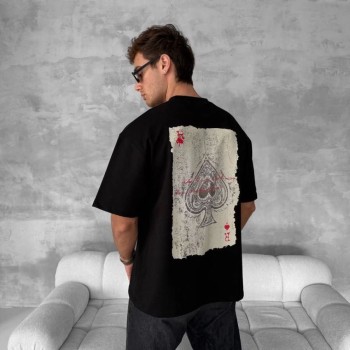 ERKEK Tişört Kısa Kol Ön ve Arka Baskılı Oversize Bisiklet Yaka T-shirt - Siyah ERKEK Tişört Kısa Kol Ön ve Arka Baskılı Oversize Bisiklet Yaka T-shirt - Siyah