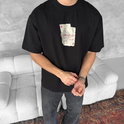 ERKEK Tişört Kısa Kol Ön ve Arka Baskılı Oversize Bisiklet Yaka T-shirt - Siyah ERKEK Tişört Kısa Kol Ön ve Arka Baskılı Oversize Bisiklet Yaka T-shirt - Siyah