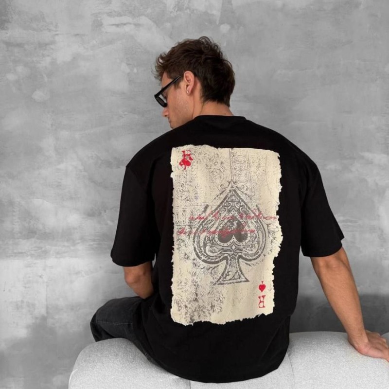 ERKEK Tişört Kısa Kol Ön ve Arka Baskılı Oversize Bisiklet Yaka T-shirt - Siyah ERKEK Tişört Kısa Kol Ön ve Arka Baskılı Oversize Bisiklet Yaka T-shirt - Siyah