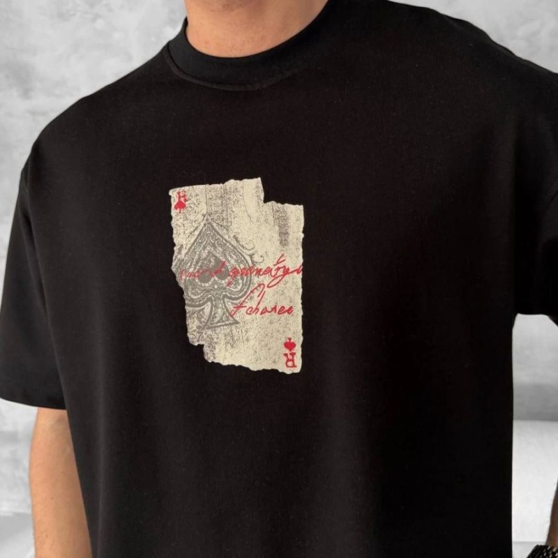 ERKEK Tişört Kısa Kol Ön ve Arka Baskılı Oversize Bisiklet Yaka T-shirt - Siyah ERKEK Tişört Kısa Kol Ön ve Arka Baskılı Oversize Bisiklet Yaka T-shirt - Siyah