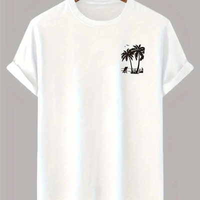 Erkek Tişört Palmiye Baskılı Bisiklet Yaka Kısa Kol T-Shirt - Beyaz Erkek Tişört Palmiye Baskılı Bisiklet Yaka Kısa Kol T-Shirt - Beyaz