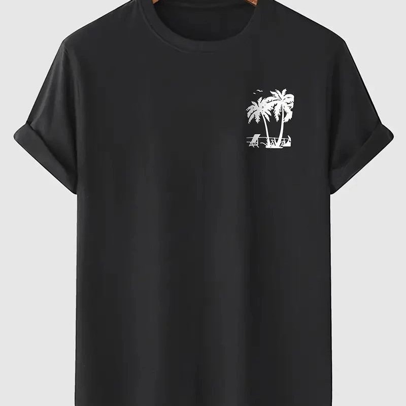 Erkek Tişört Palmiye Baskılı Bisiklet Yaka Kısa Kol Yazlık T-shirt - Siyah Erkek Tişört Palmiye Baskılı Bisiklet Yaka Kısa Kol Yazlık T-shirt - Siyah