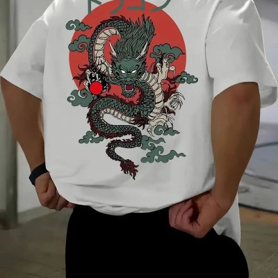 Erkek Tişört Penye Compack Ejder Baskılı Bisiklet Yaka T-shirt - Beyaz Erkek Tişört Penye Compack Ejder Baskılı Bisiklet Yaka T-shirt - Beyaz