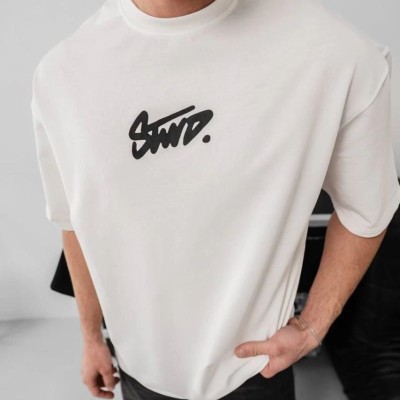 Erkek Tişört Yazlık Baskılı Oversize Kısa kol T-Shirt - Beyaz Erkek Tişört Yazlık Baskılı Oversize Kısa kol T-Shirt - Beyaz