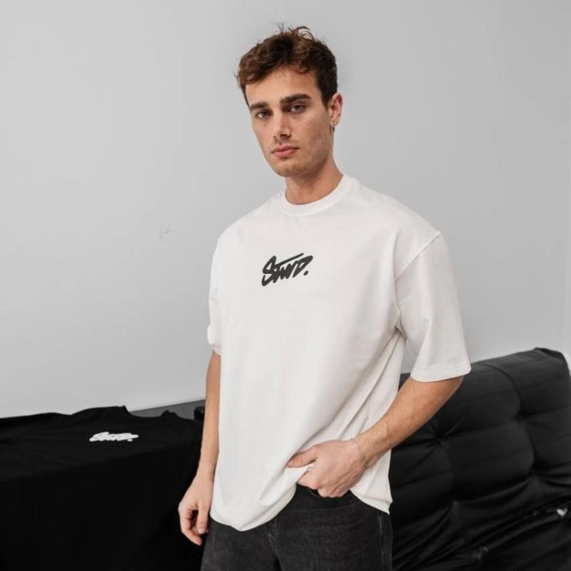 Erkek Tişört Yazlık Baskılı Oversize Kısa kol T-Shirt - Beyaz Erkek Tişört Yazlık Baskılı Oversize Kısa kol T-Shirt - Beyaz