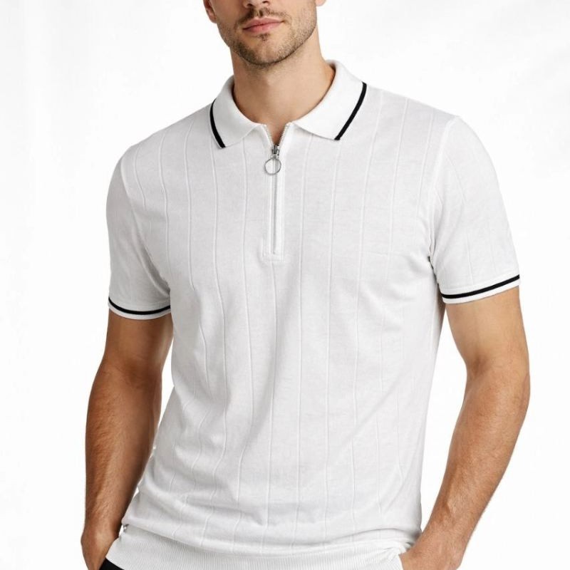 Erkek Triko Tişört Fermuarlı Polo Yaka Kısa Kol T-Shirt 3’lü Set Kahve-Siyah-Beyaz