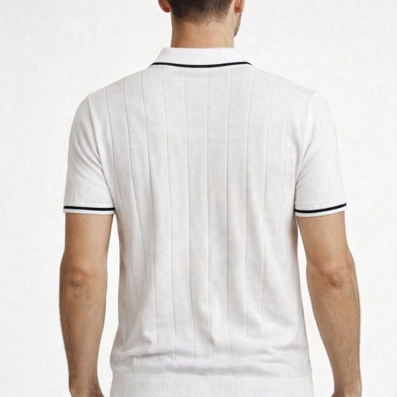 Erkek Triko Tişört Fermuarlı Polo Yaka Kısa Kol T-Shirt 3’lü Set Kahve-Siyah-Beyaz