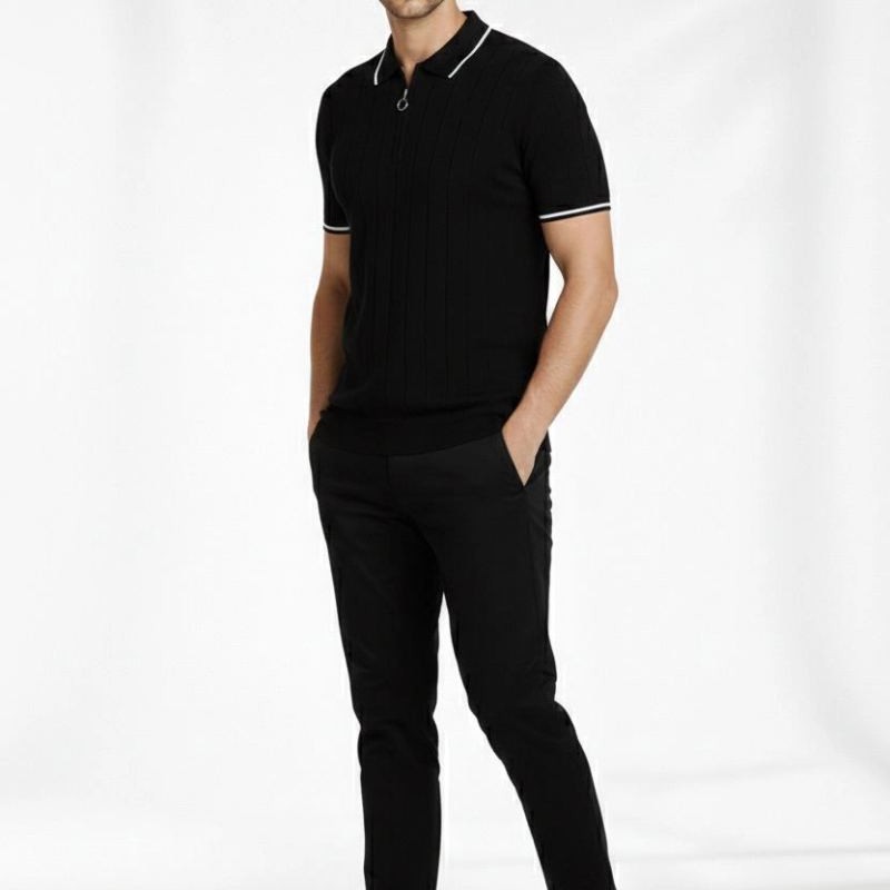 Erkek Triko Tişört Fermuarlı Polo Yaka Yazlık Kısa Kol T-Shirt 2’li Set Beyaz-Siyah Erkek Triko Tişört Fermuarlı Polo Yaka Yazlık Kısa Kol T-Shirt 2’li Set Beyaz-Siyah
