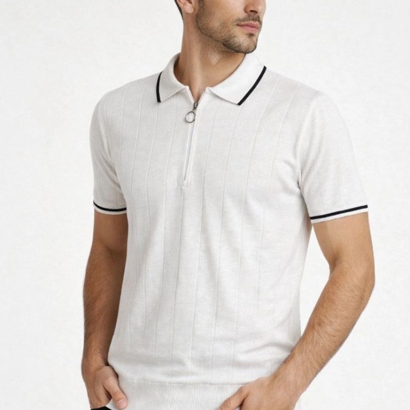 Erkek Triko Tişört Fermuarlı Polo Yaka Yazlık Kısa Kol T-Shirt 2’li Set Beyaz-Siyah Erkek Triko Tişört Fermuarlı Polo Yaka Yazlık Kısa Kol T-Shirt 2’li Set Beyaz-Siyah