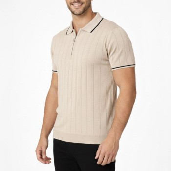 Erkek Triko Tişört Fermuarlı Polo Yakal Yazlık Kısa Kol T-Shirt 2’li Set Bej-Siyah Erkek Triko Tişört Fermuarlı Polo Yakal Yazlık Kısa Kol T-Shirt 2’li Set Bej-Siyah