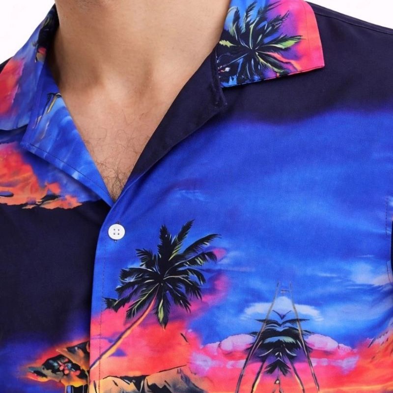 Erkek Tropikal Ada Manzara Desenli Kısa Kol Gömlek Hawaii Tarz Yazlık Rahat Kalıp - Desenli Erkek Tropikal Ada Manzara Desenli Kısa Kol Gömlek Hawaii Tarz Yazlık Rahat Kalıp - Desenli