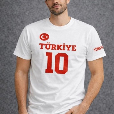 Erkek TÜRKİYE Ay Yıldız Baskılı 10 Numara Forma Tişört Taraftar T-Shirt - Beyaz Erkek TÜRKİYE Ay Yıldız Baskılı 10 Numara Forma Tişört Taraftar T-Shirt - Beyaz