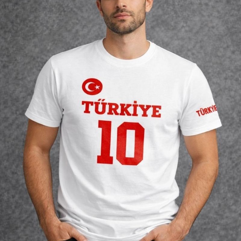 Erkek TÜRKİYE Ay Yıldız Baskılı 10 Numara Forma Tişört Taraftar T-Shirt - Beyaz Erkek TÜRKİYE Ay Yıldız Baskılı 10 Numara Forma Tişört Taraftar T-Shirt - Beyaz