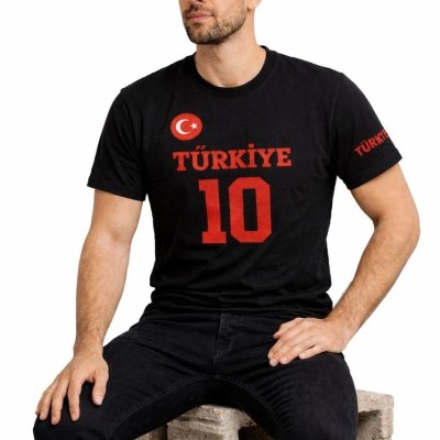 Erkek TÜRKİYE Ay Yıldız Baskılı 10 Numara Forma Tişört Taraftar T-Shirt - Siyah Erkek TÜRKİYE Ay Yıldız Baskılı 10 Numara Forma Tişört Taraftar T-Shirt - Siyah