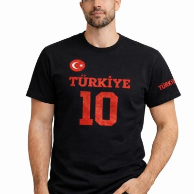 Erkek TÜRKİYE Ay Yıldız Baskılı 10 Numara Forma Tişört Taraftar T-Shirt - Siyah Erkek TÜRKİYE Ay Yıldız Baskılı 10 Numara Forma Tişört Taraftar T-Shirt - Siyah
