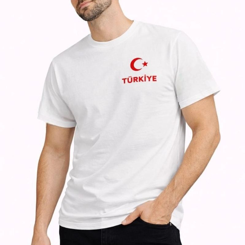 Erkek TÜRKİYE Ay Yıldız Baskılı Taraftar Forma T-Shirt - Beyaz Erkek TÜRKİYE Ay Yıldız Baskılı Taraftar Forma T-Shirt - Beyaz