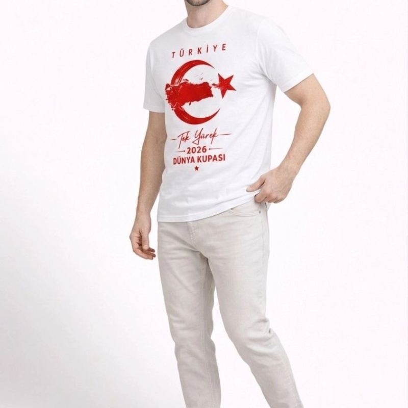 Erkek TÜRKİYE Ay Yıldız Baskılı Taraftar Forma T-Shirt - Beyaz Erkek TÜRKİYE Ay Yıldız Baskılı Taraftar Forma T-Shirt - Beyaz