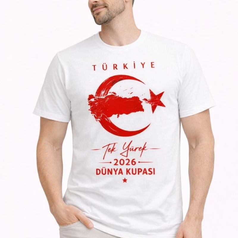 Erkek TÜRKİYE Ay Yıldız Baskılı Taraftar Forma T-Shirt - Beyaz Erkek TÜRKİYE Ay Yıldız Baskılı Taraftar Forma T-Shirt - Beyaz