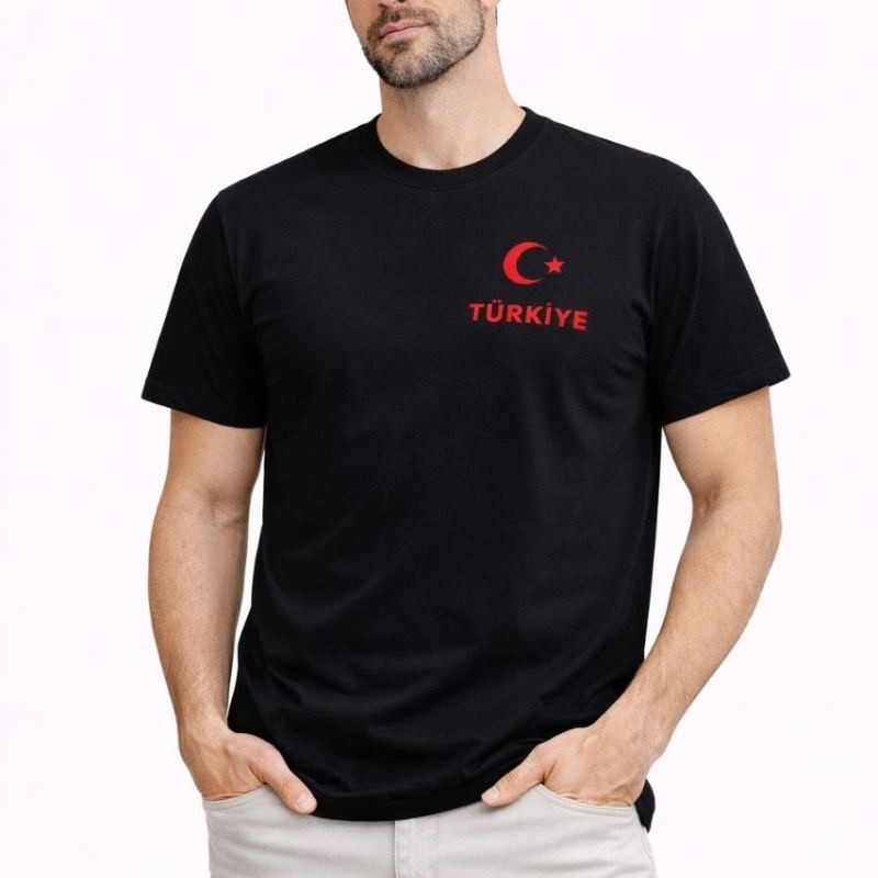 Erkek TÜRKİYE Ay Yıldız Baskılı Taraftar Forma T-Shirt - Siyah Erkek TÜRKİYE Ay Yıldız Baskılı Taraftar Forma T-Shirt - Siyah