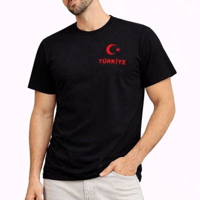 Erkek TÜRKİYE Ay Yıldız Baskılı Taraftar Forma T-Shirt - Siyah Erkek TÜRKİYE Ay Yıldız Baskılı Taraftar Forma T-Shirt - Siyah