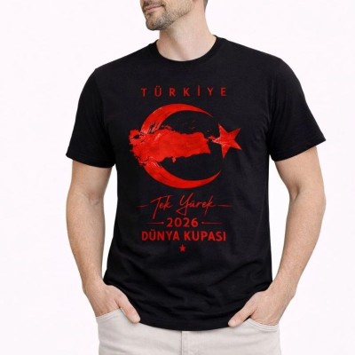 Erkek TÜRKİYE Ay Yıldız Baskılı Taraftar Forma T-Shirt - Siyah Erkek TÜRKİYE Ay Yıldız Baskılı Taraftar Forma T-Shirt - Siyah