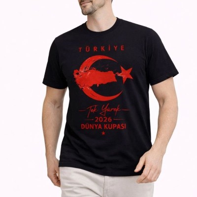 Erkek TÜRKİYE Ay Yıldız Baskılı Taraftar Forma T-Shirt - Siyah Erkek TÜRKİYE Ay Yıldız Baskılı Taraftar Forma T-Shirt - Siyah