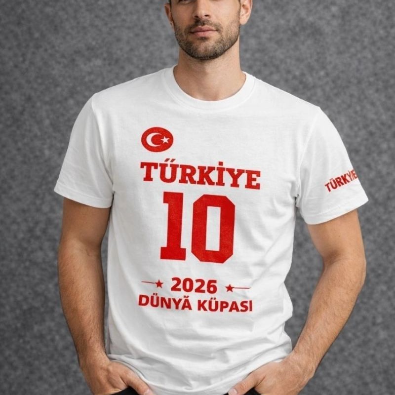 Erkek TÜRKİYE Baskılı Tişört 2026 Dünya Kupası Taraftar Forma T-Shirt - Beyaz Erkek TÜRKİYE Baskılı Tişört 2026 Dünya Kupası Taraftar Forma T-Shirt - Beyaz