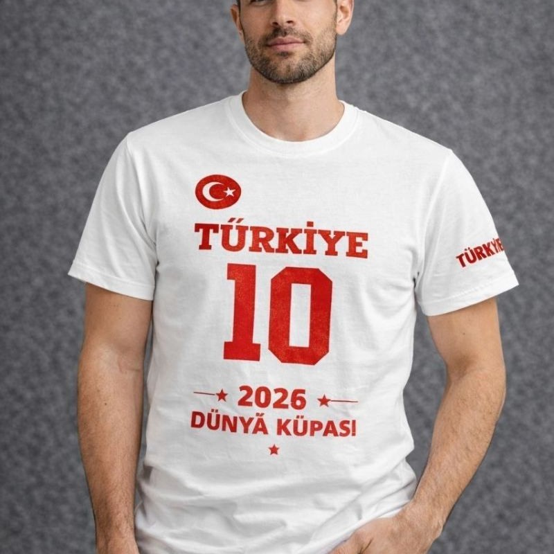 Erkek TÜRKİYE Baskılı Tişört 2026 Dünya Kupası Taraftar Forma T-Shirt - Beyaz Erkek TÜRKİYE Baskılı Tişört 2026 Dünya Kupası Taraftar Forma T-Shirt - Beyaz
