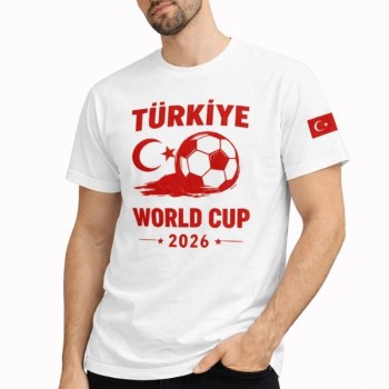 Erkek Türkiye World Cup 2026 Baskılı Tişört Futbol Temalı Forma T-Shirt - Beyaz Erkek Türkiye World Cup 2026 Baskılı Tişört Futbol Temalı Forma T-Shirt - Beyaz
