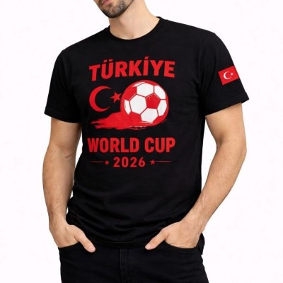 Erkek Türkiye World Cup 2026 Baskılı Tişört Futbol Temalı Forma T-Shirt - Siyah Erkek Türkiye World Cup 2026 Baskılı Tişört Futbol Temalı Forma T-Shirt - Siyah